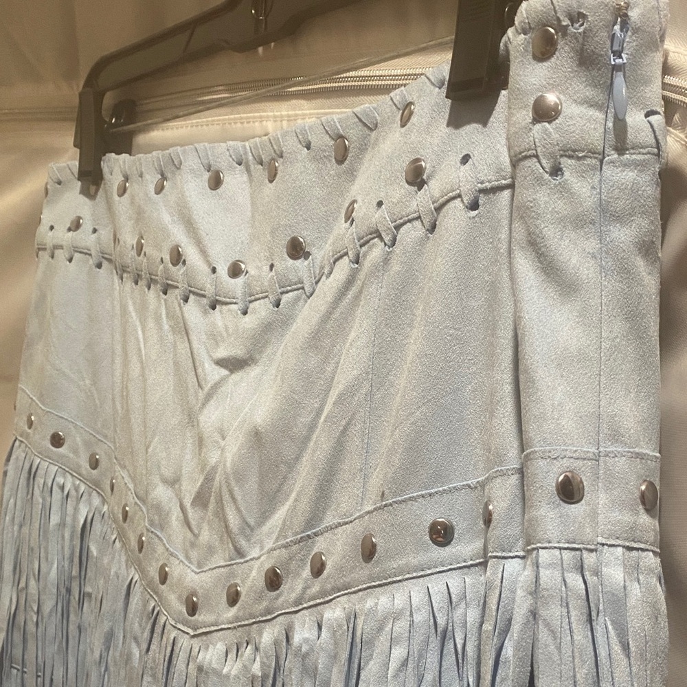 Idyllwind Sky Blue Fringe Mini Skirt - Picture 6 of 7